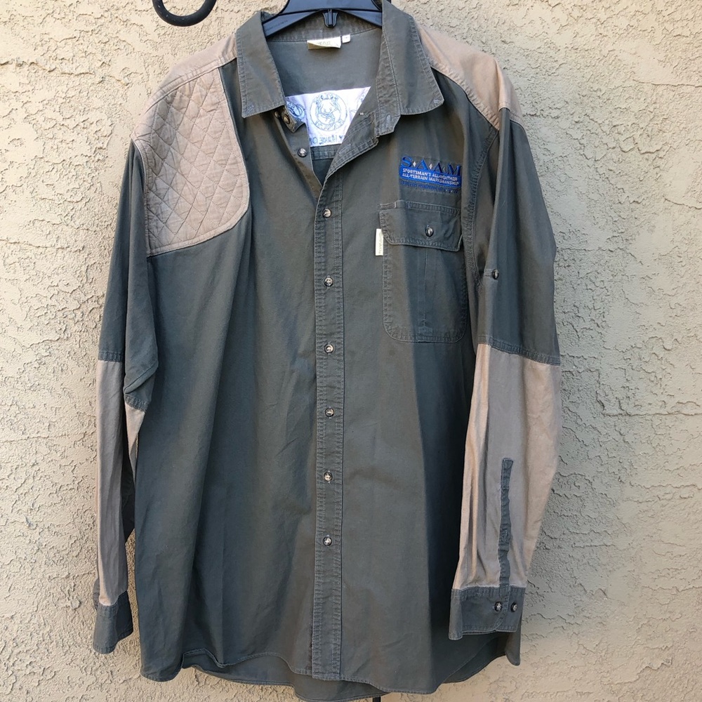 Tag Safari Green and Tan Hunting Shooting Shirt Sz 3X